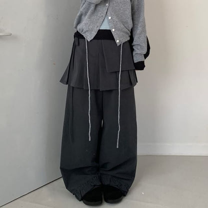 Pleated Mini Skirt and Wide Leg Pants Set