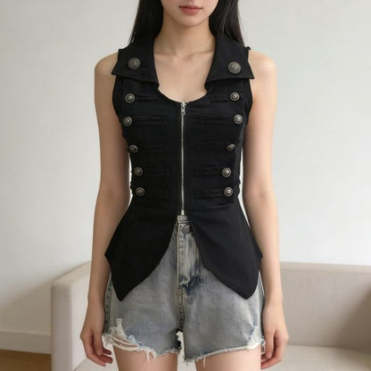 Zip-Up Collared Vest with Slit Details