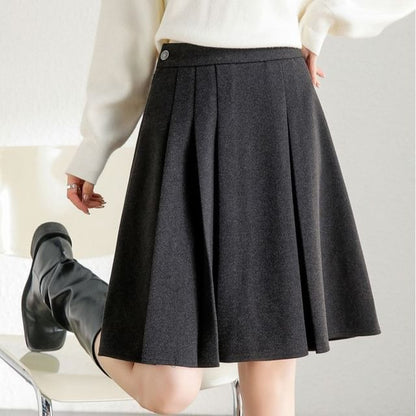 Mid Waist Pleated A-Line Skirt