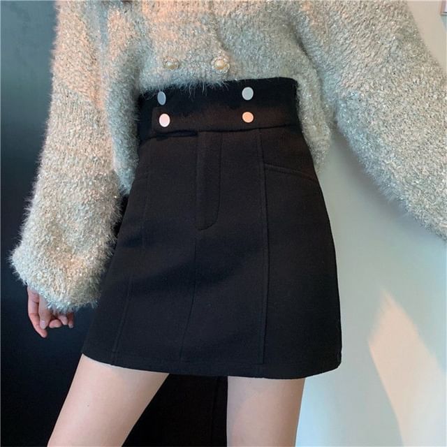 High Waist Plain A-Line Mini Skirt