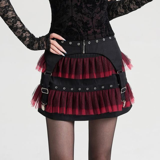Mid Rise Grommet Mesh Panel Mini A-Line Skirt