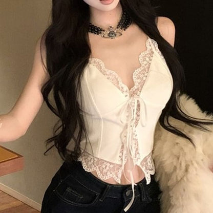 Sleeveless V-Neck Lace Crop Top
