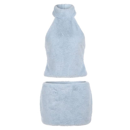 Sleeveless Mock Neck Top and High Waist Mini Skirt Set
