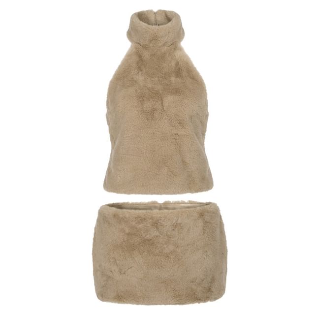 Sleeveless Mock Neck Top and High Waist Mini Skirt Set