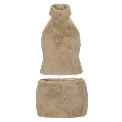 Sleeveless Mock Neck Top and High Waist Mini Skirt Set