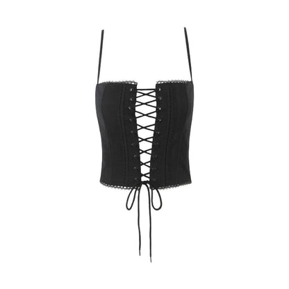 Spaghetti Strap Plain Lace Up Crop Bustier Top