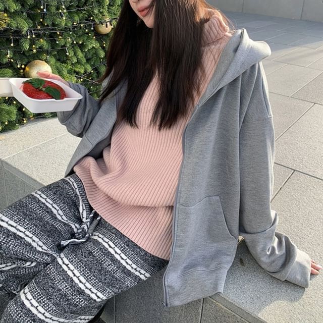 Solid Zip-Up Hoodie
