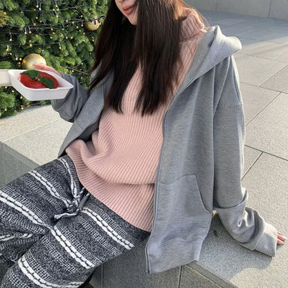 Solid Zip-Up Hoodie
