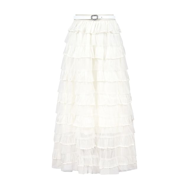 Belted Knit Top and Mesh Maxi A-Line Skirt Set