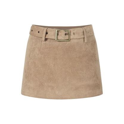 Belted Low-Rise Solid Mini Skirt