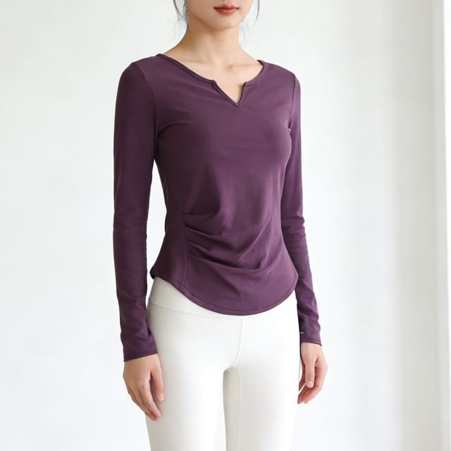 Notched Long-Sleeve Athletic Top