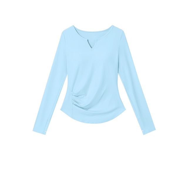 Notched Long-Sleeve Athletic Top