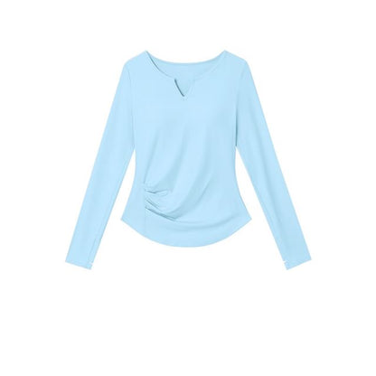 Notched Long-Sleeve Athletic Top