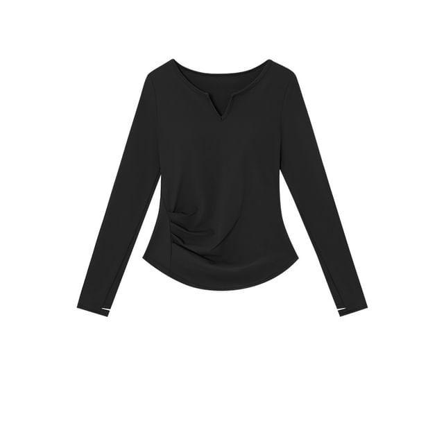 Notched Long-Sleeve Athletic Top