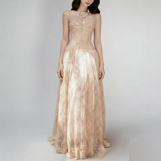 Sleeveless Sweetheart Neckline Lace Maxi A-Line Dress