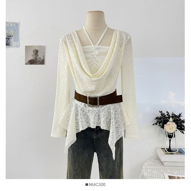 Cowl Neck Slim-Fit Top with Asymmetric Hem