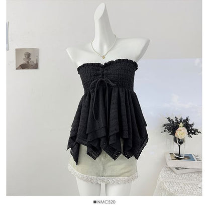 Asymmetric Smocked Tube Top with Flowy Hem