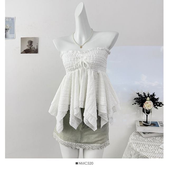 Asymmetric Smocked Tube Top with Flowy Hem