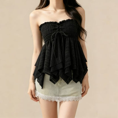 Asymmetric Smocked Tube Top with Flowy Hem