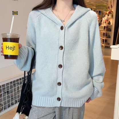 Plain Hooded Button-Up Cardigan