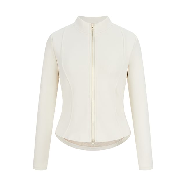 Zip-Up Mock Neck Long Sleeve Top