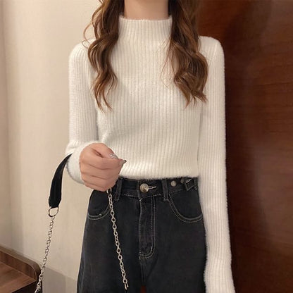 Mock Neck Knit Long Sleeve Top