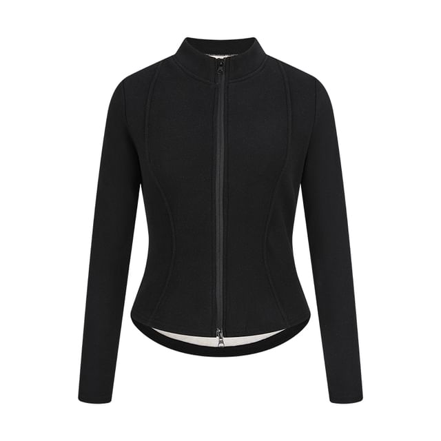 Zip-Up Mock Neck Long Sleeve Top