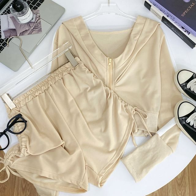 Zip-Up Hoodie and Shorts Set