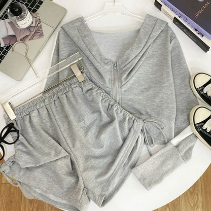 Zip-Up Hoodie and Shorts Set