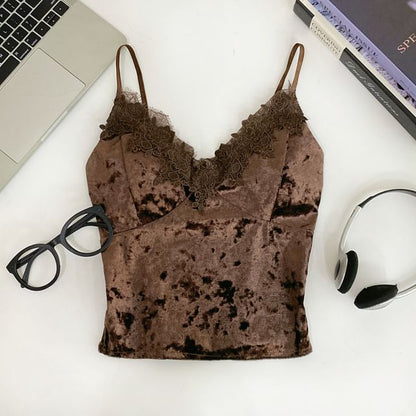 V-Neck Lace Trim Crop Camisole