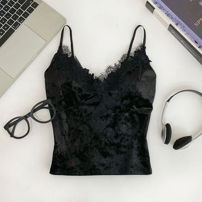 V-Neck Lace Trim Crop Camisole