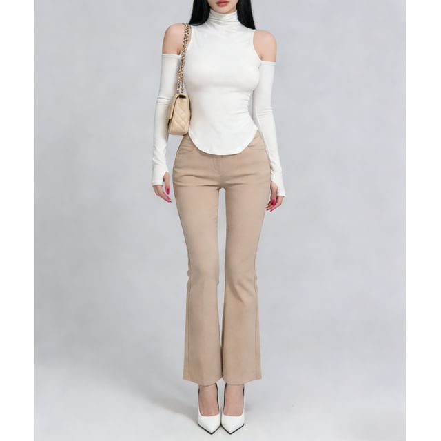 Mock Neck Off-Shoulder Asymmetric Top with Long Sleeves