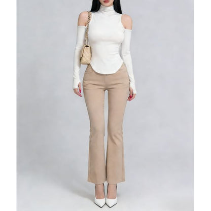 Mock Neck Off-Shoulder Asymmetric Top with Long Sleeves