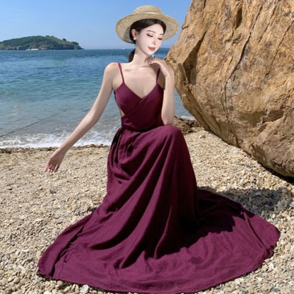 Spaghetti Strap Cutout Plain Maxi A-Line Dress