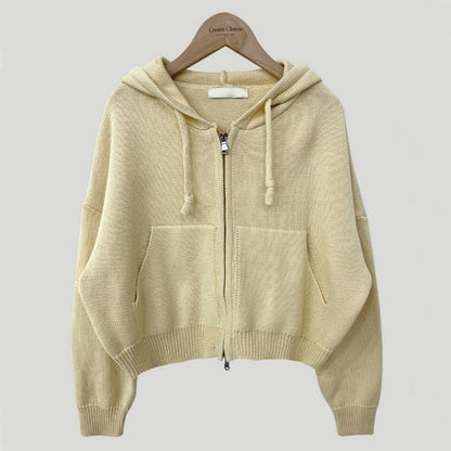High Neck Plain Zip-Up Crop Cardigan