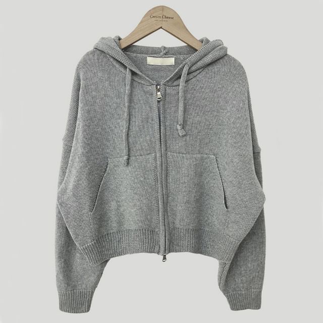 High Neck Plain Zip-Up Crop Cardigan