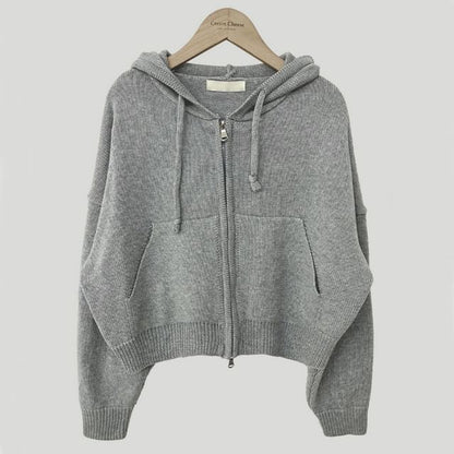 High Neck Plain Zip-Up Crop Cardigan