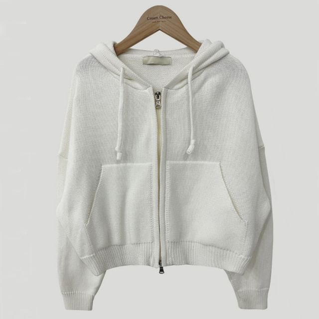 High Neck Plain Zip-Up Crop Cardigan