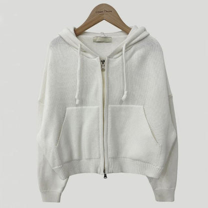 High Neck Plain Zip-Up Crop Cardigan