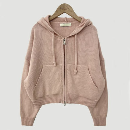 High Neck Plain Zip-Up Crop Cardigan