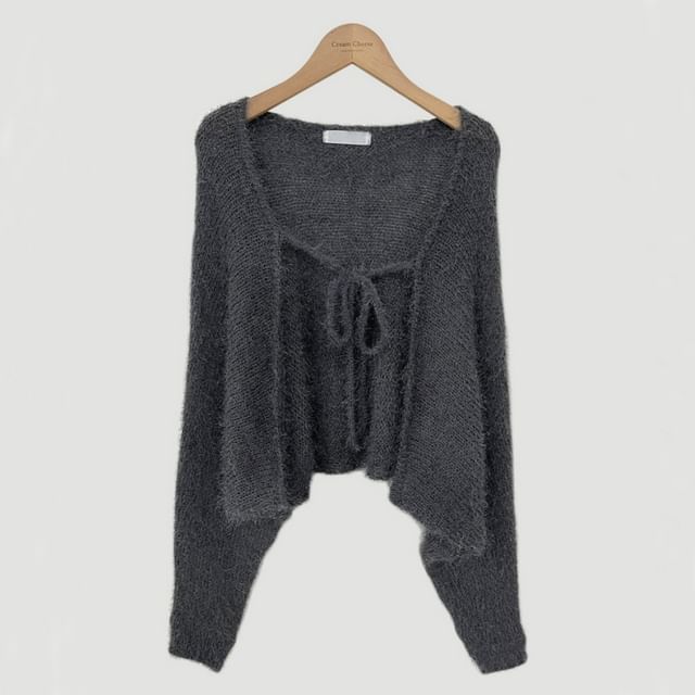 Faux Fur Open Front Plain Crop Cardigan