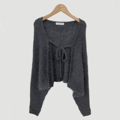 Faux Fur Open Front Plain Crop Cardigan