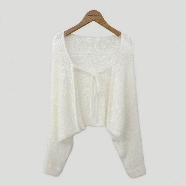 Faux Fur Open Front Plain Crop Cardigan