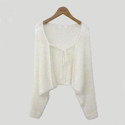 Faux Fur Open Front Plain Crop Cardigan