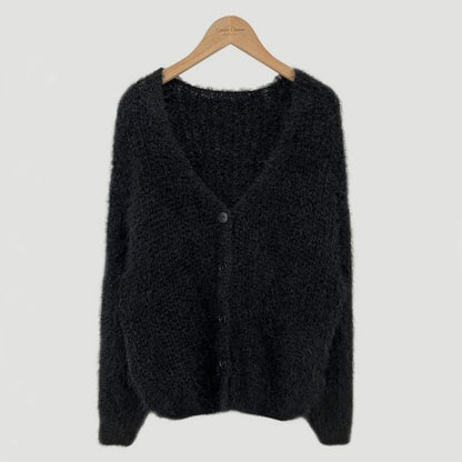 V-Neck Faux Fur Button-Up Crop Cardigan