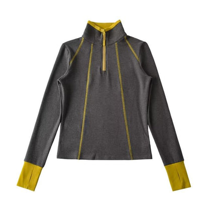 Contrast Trim Half-Zip Stand Collar Sweatshirt