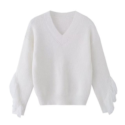Fringed V-Neck Sweater