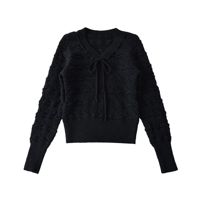 Perforated Crop Knit Top with V-Neck