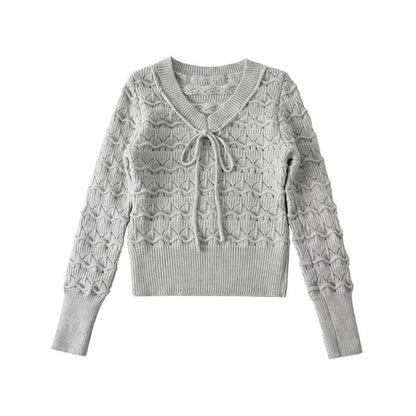 Perforated Crop Knit Top with V-Neck