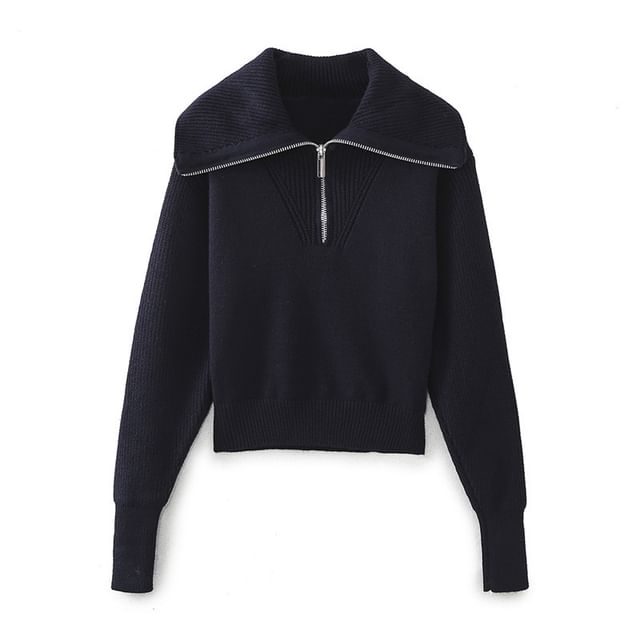 Half-Zip Stand Collar Crop Sweater